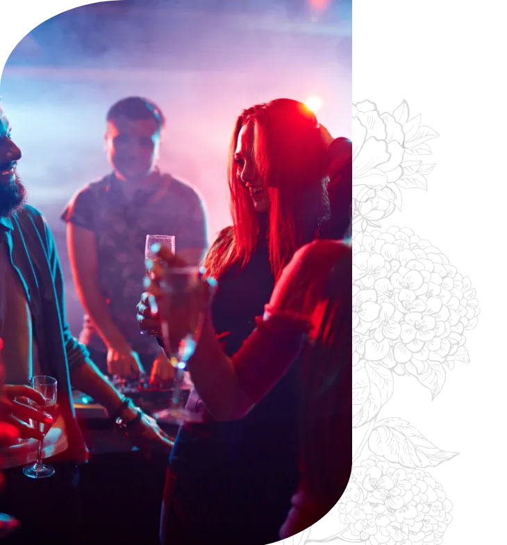Party space transformed by specialty lighting